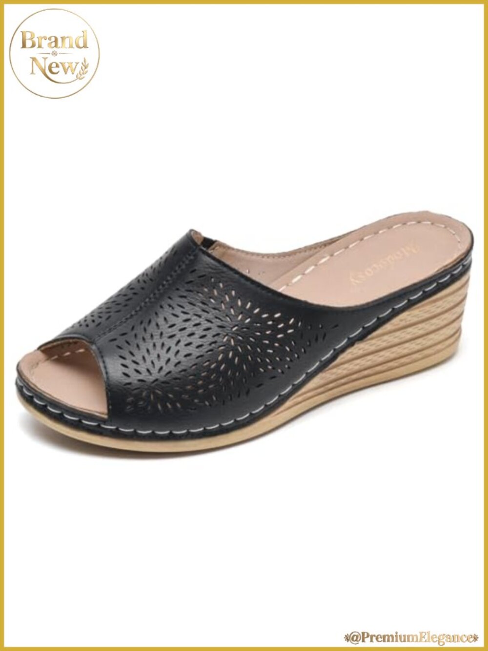 Women Low Wedge Platform Sandals Memory Foam Open Toe Faux Leather